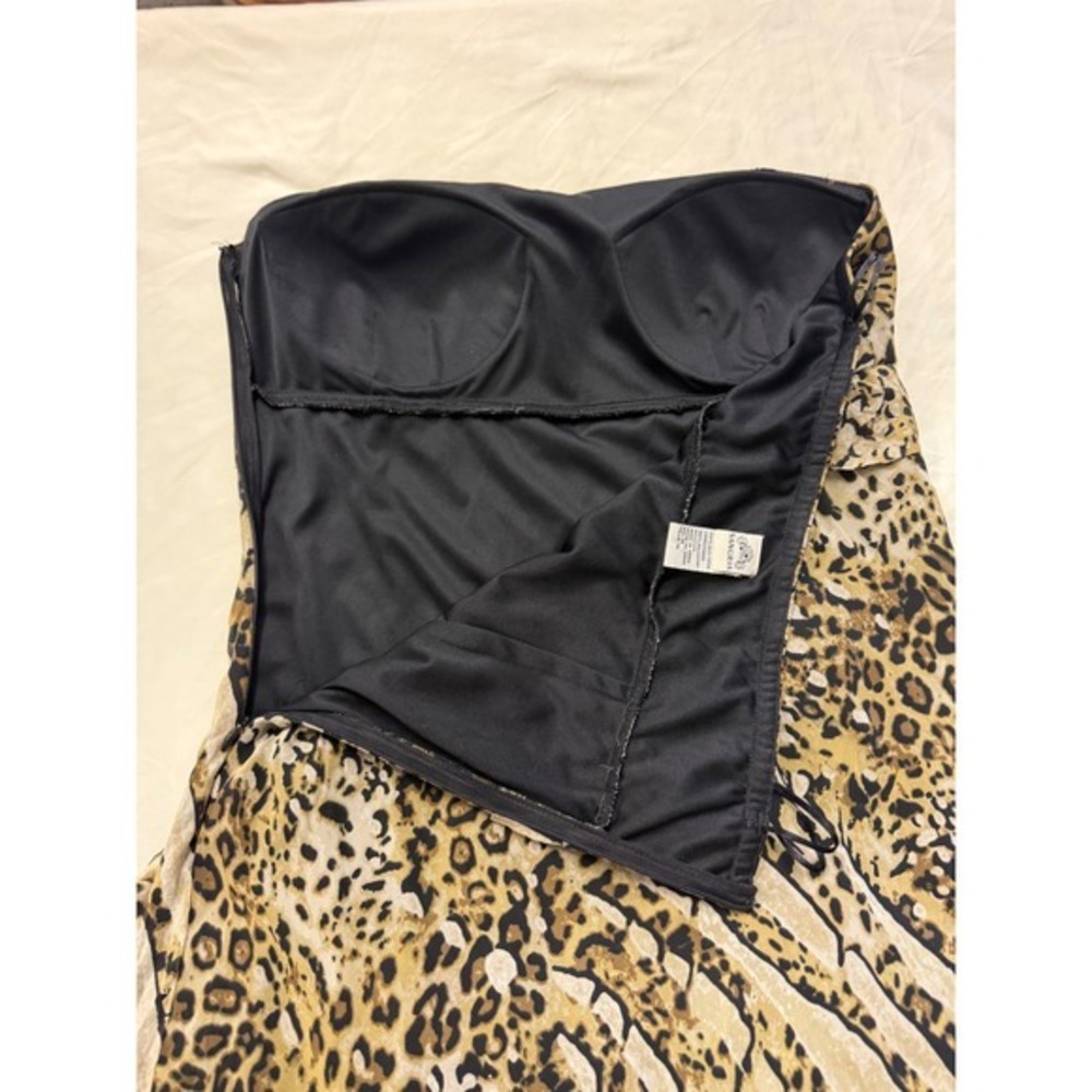 Sangria 100% Silk Y2K Strapless Midi Dress High Lo Leopard Print Ruffle Women 14 - Picture 7 of 8